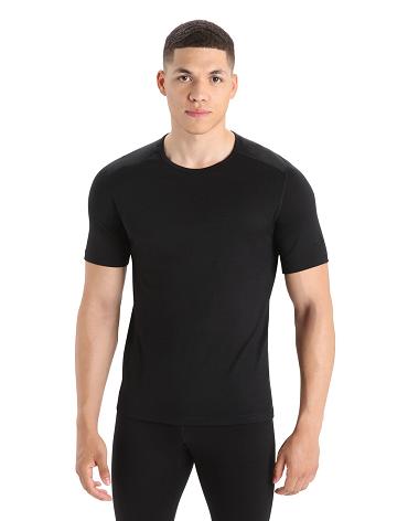 Black Icebreaker Merino 200 Oasis Short Sleeve Crewe Thermal Top Men's Base Layers | AU 1390RVDW